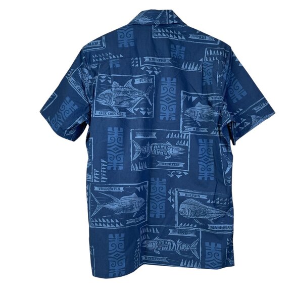 Quiksilver Fish Print Button Up Shirt Blue Men's Size Small NWT - Picture 2 of 9